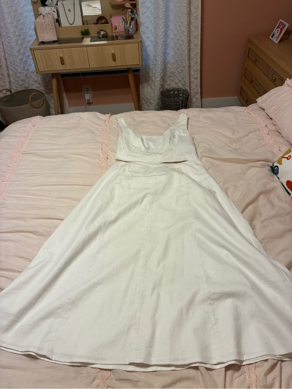 White Women's A-Line Skirt -matching cropped top. Set - Picture 2 of 3